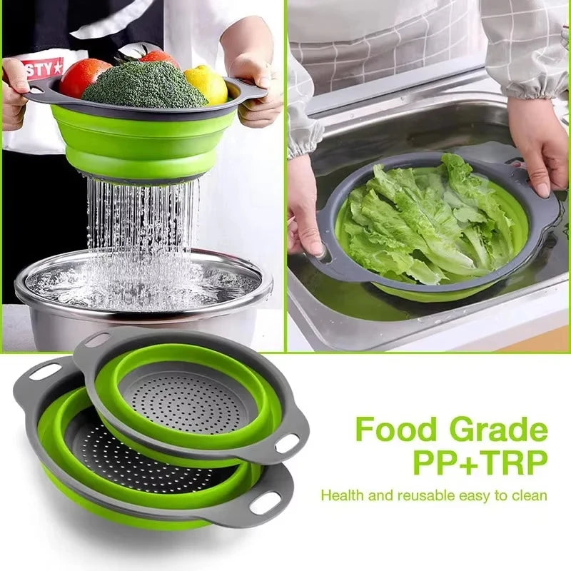 Silicone Vegetable and Fruit Cleaning and Drainage Basket Cleaning Basket Folding Water Filter Net Kitchen Gadgets