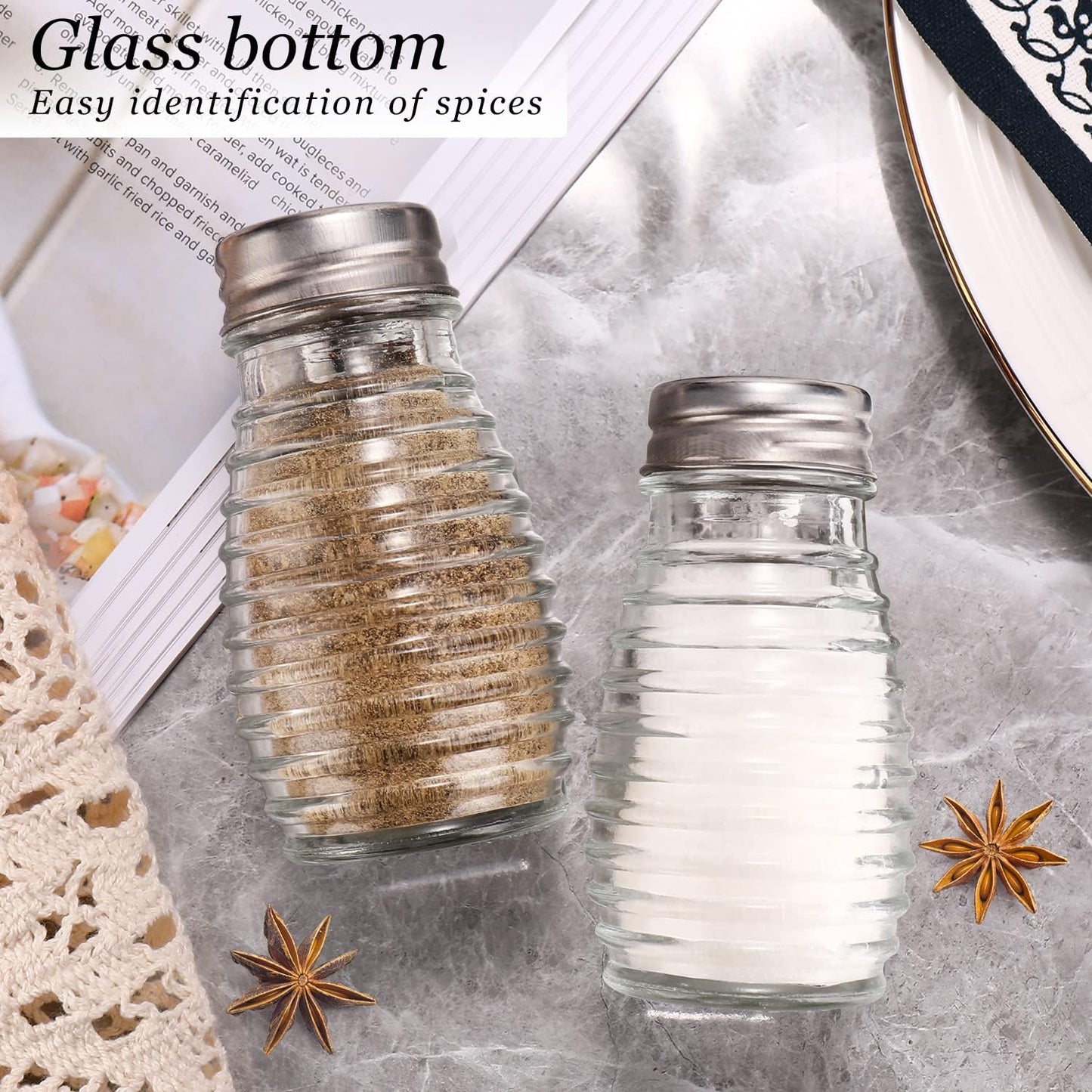 Glass Salt and Pepper Shakers Set,Oval Salt Shaker Set