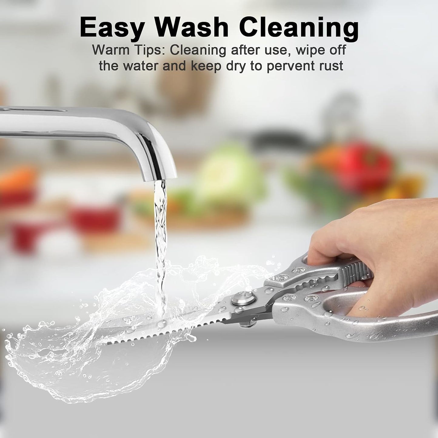 Kitchen Scissors, Multi-Purpose Kitchen Shears, Heavy Duty Dishwasher Safe Food Scissors for Chicken, Poultry, Fish, Meat & Herbs with Non-Slip Grips - Sliver