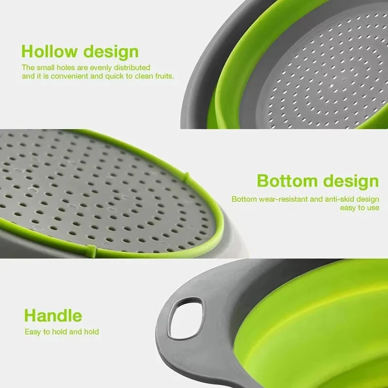 Silicone Vegetable and Fruit Cleaning and Drainage Basket Cleaning Basket Folding Water Filter Net Kitchen Gadgets