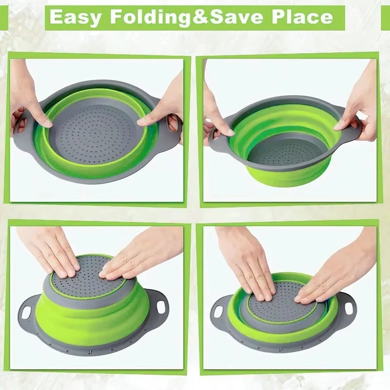 Silicone Vegetable and Fruit Cleaning and Drainage Basket Cleaning Basket Folding Water Filter Net Kitchen Gadgets