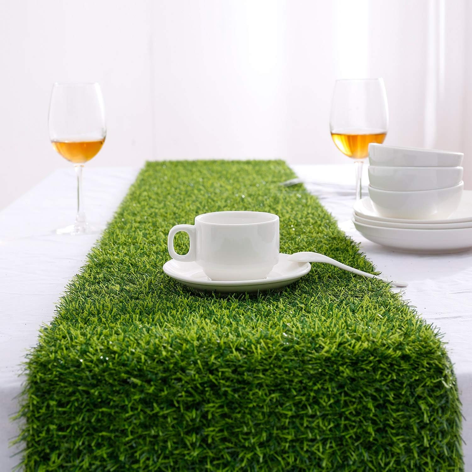 Artificial Grass Table Runners - Synthetic Grass Table Runner for Wedding Party, Birthday, Banquet, Baby Shower, Home Decorations (14 X 48 Inches)