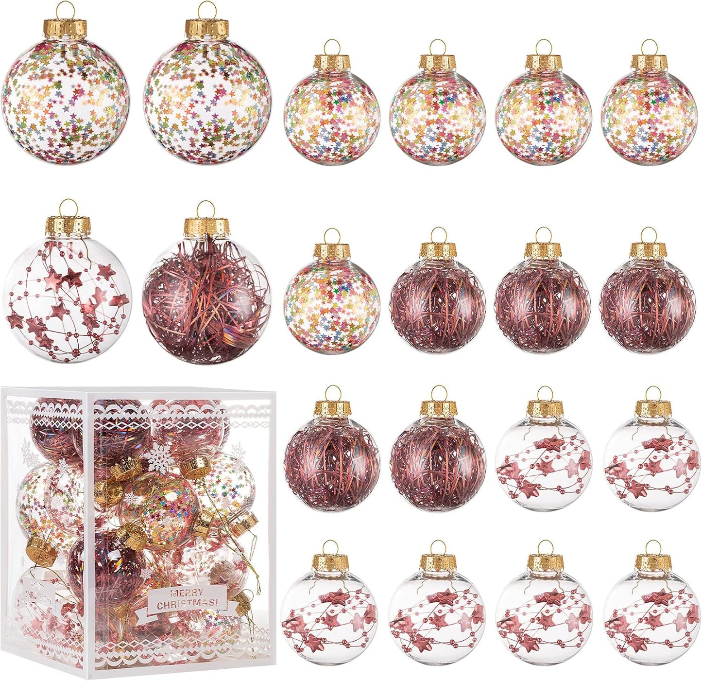 Christmas Ornaments Ball Set-Shatterproof Clear Plastic Decorative Baubles for Xmas Tree House Holiday Wedding Party Decoration,20Cs Rose Gold