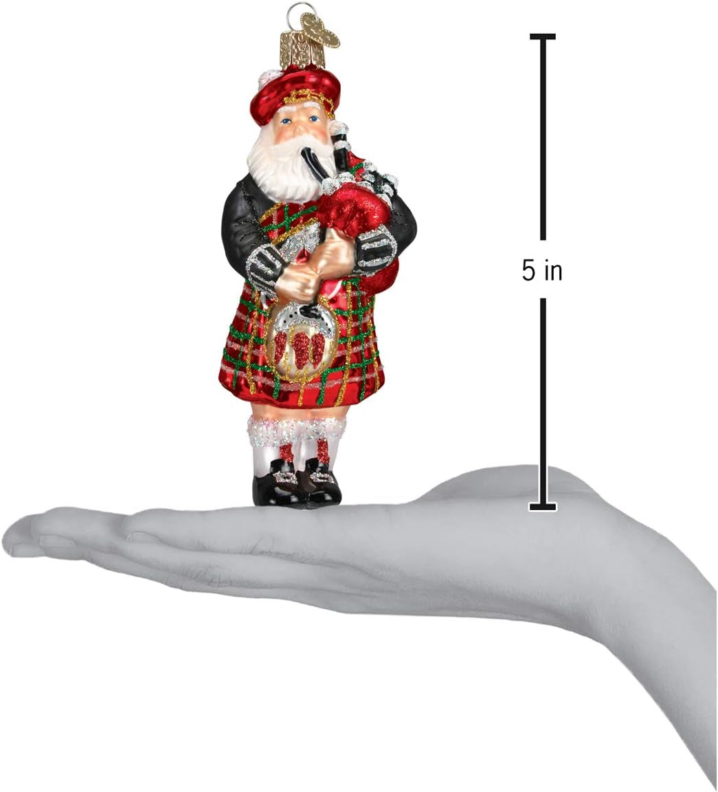 Ornaments: Assortment of Santas Glass Blown Ornaments for Christmas Tree, Highland Santa 5 Inches