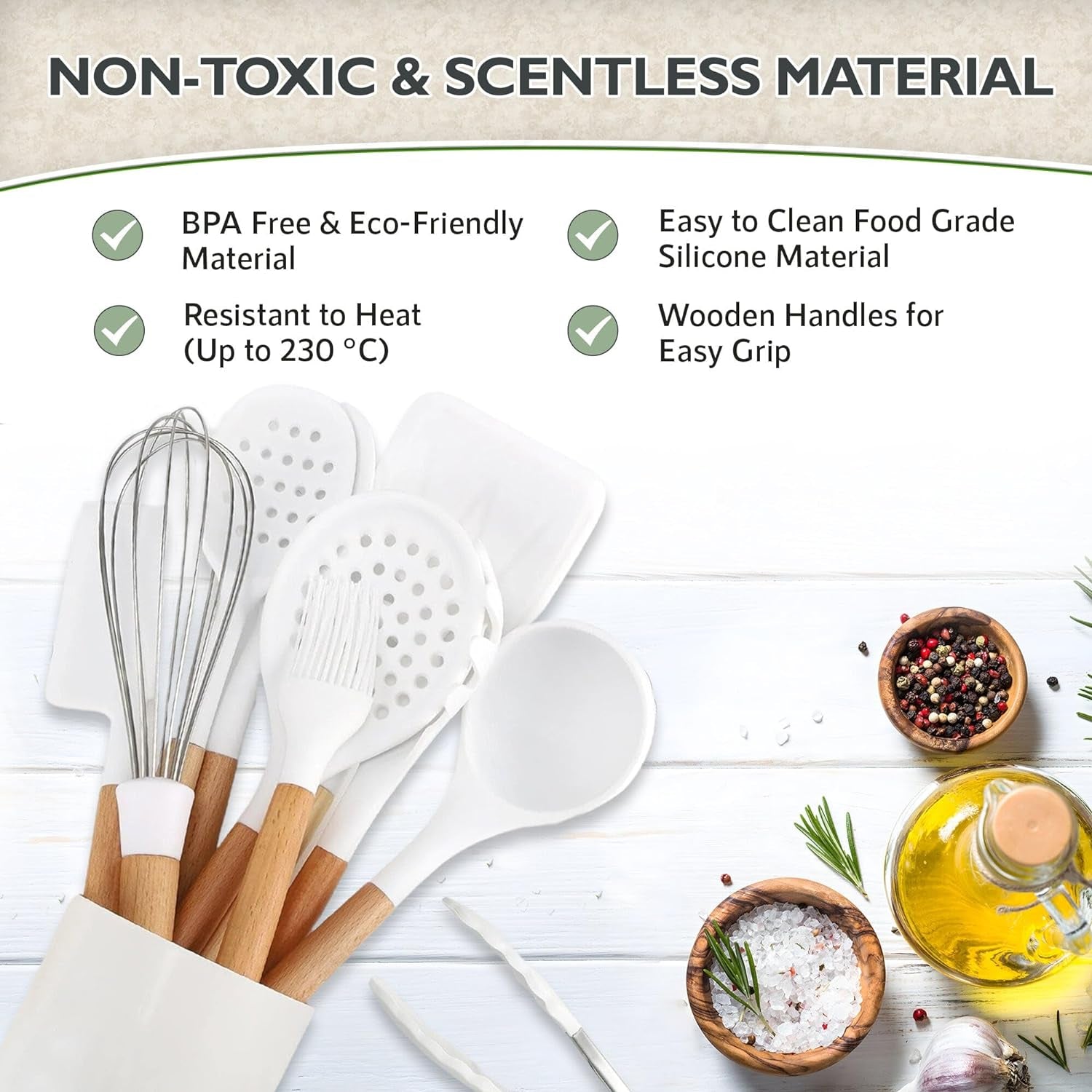 Silicone Cooking Utensils Set White–11Pcs Silicone Spatula Sets for Cooking | Kitchenware Set, Bpa-Free Kitchen Utensils Set, White Spatula Set | Non Toxic Cooking Utensils Set with Utensil Holder