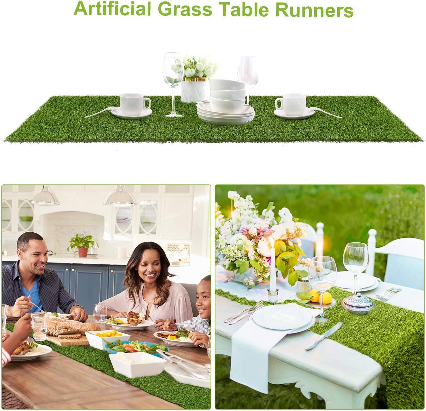 Artificial Grass Table Runners - Synthetic Grass Table Runner for Wedding Party, Birthday, Banquet, Baby Shower, Home Decorations (14 X 48 Inches)