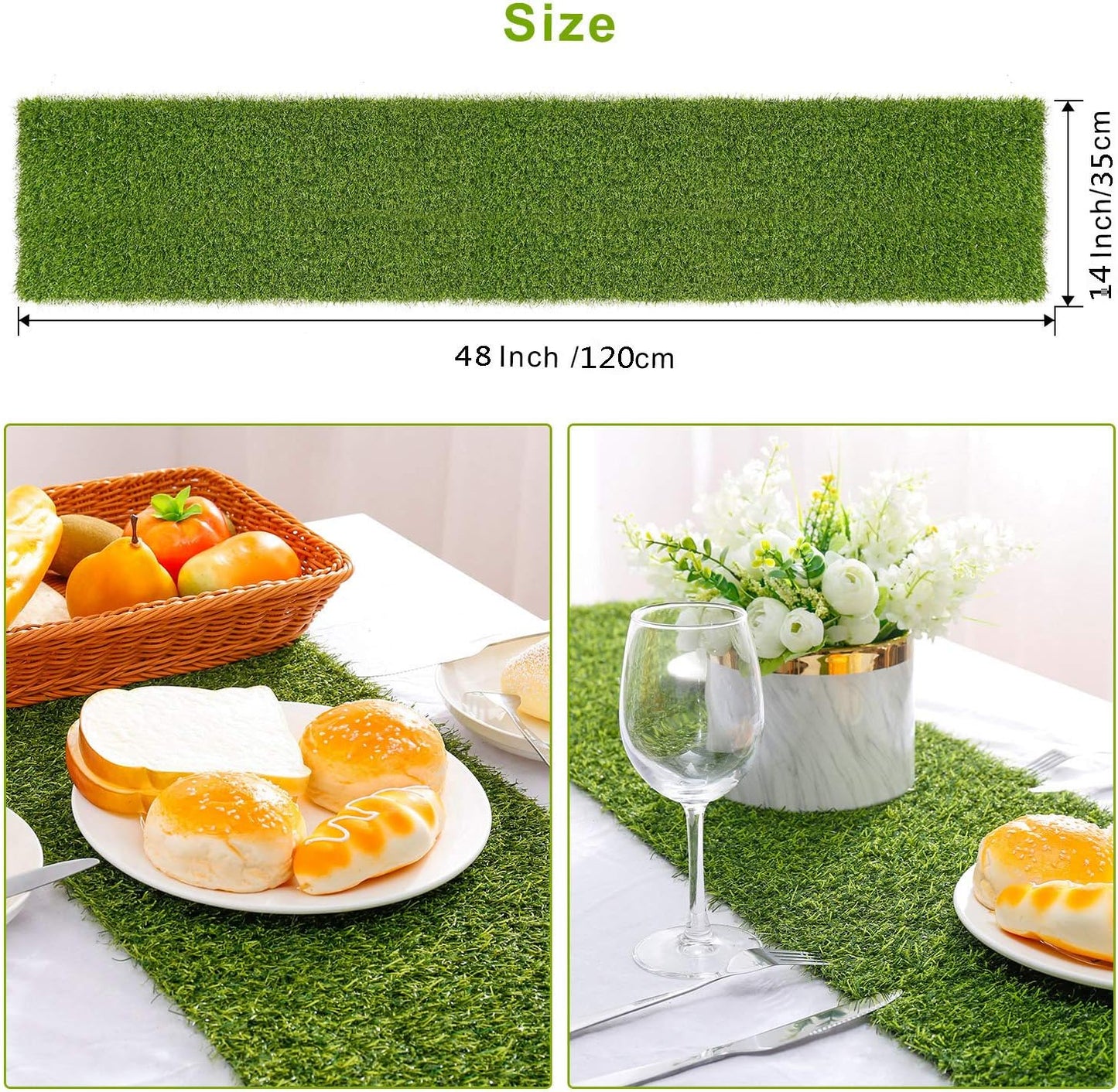 Artificial Grass Table Runners - Synthetic Grass Table Runner for Wedding Party, Birthday, Banquet, Baby Shower, Home Decorations (14 X 48 Inches)