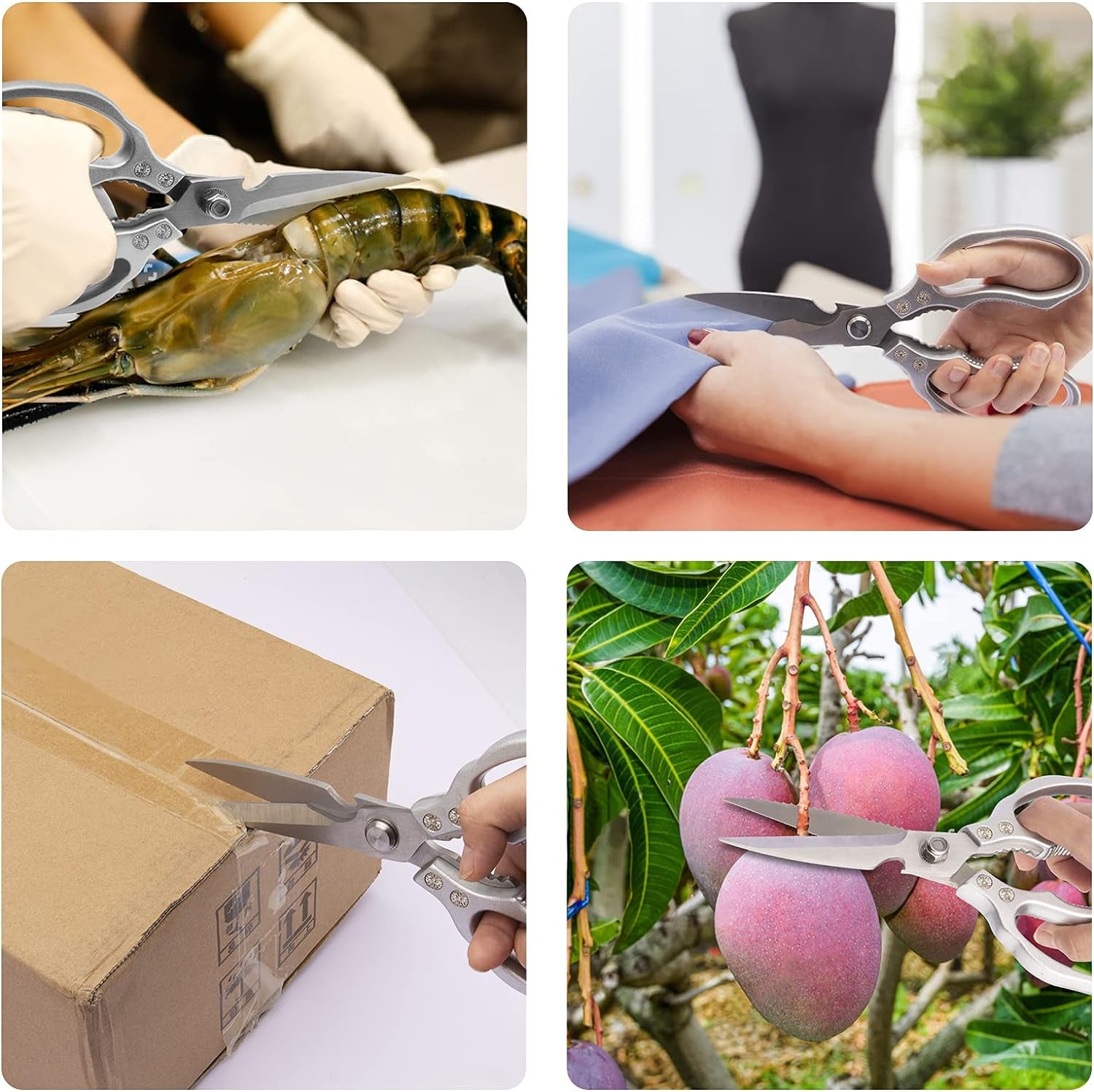 Kitchen Scissors, Multi-Purpose Kitchen Shears, Heavy Duty Dishwasher Safe Food Scissors for Chicken, Poultry, Fish, Meat & Herbs with Non-Slip Grips - Sliver