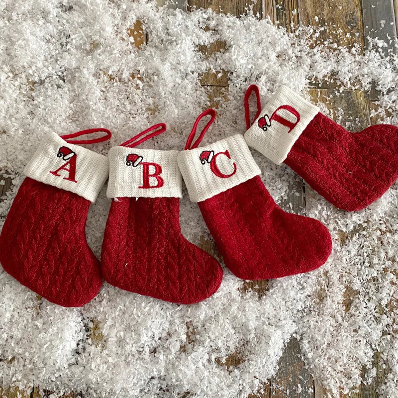 Christmas Alphabet Knitting Socks Christmas Tree Ornaments Christmas Decorations for Home 2025 Noel New Year 2026 Xmas Gift