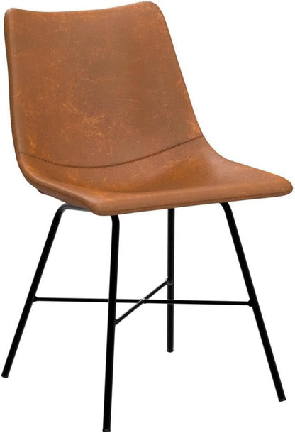 Paxton Leather Dining Chairs – Set of 2 Modern Dining Room Chairs with Low Back – Faux Leather Upholstery and Matte Black Steel Base – Comfortable Seating for Stylish Interiors – Tan