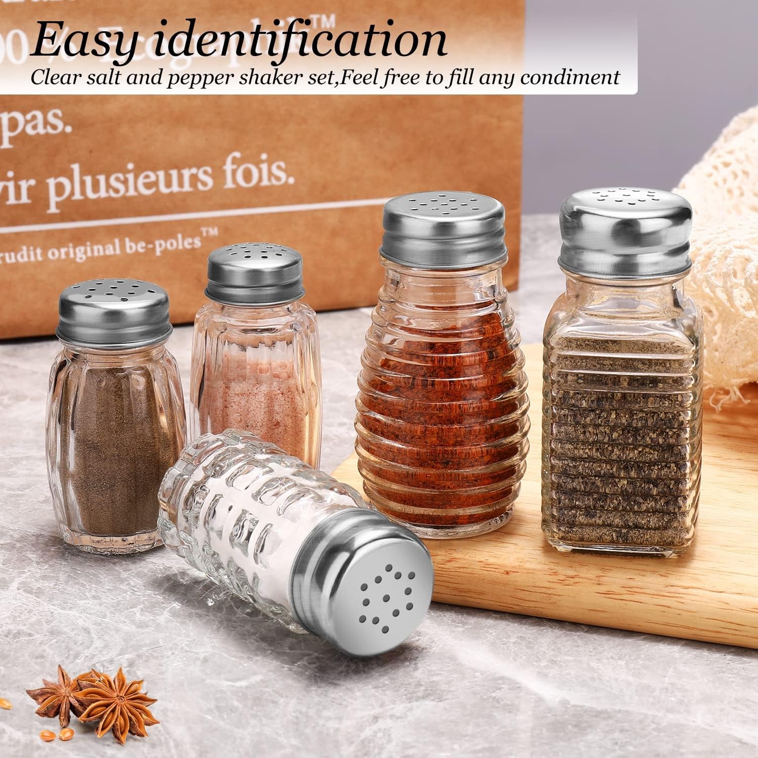 Glass Salt and Pepper Shakers Set,Oval Salt Shaker Set