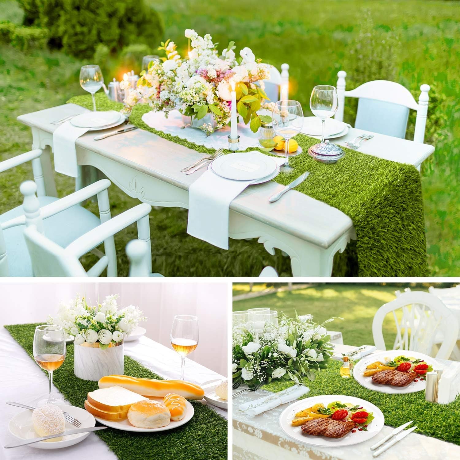 Artificial Grass Table Runners - Synthetic Grass Table Runner for Wedding Party, Birthday, Banquet, Baby Shower, Home Decorations (14 X 48 Inches)