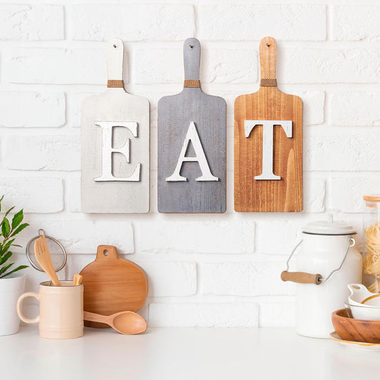Hanging Eat Sign for Kitchen Wall Decor - Kitchen Wall Art Decor 6" X 15", Farmhouse Decorations for Wall, Rustic Eat Signs for Dining Room, Multicolor