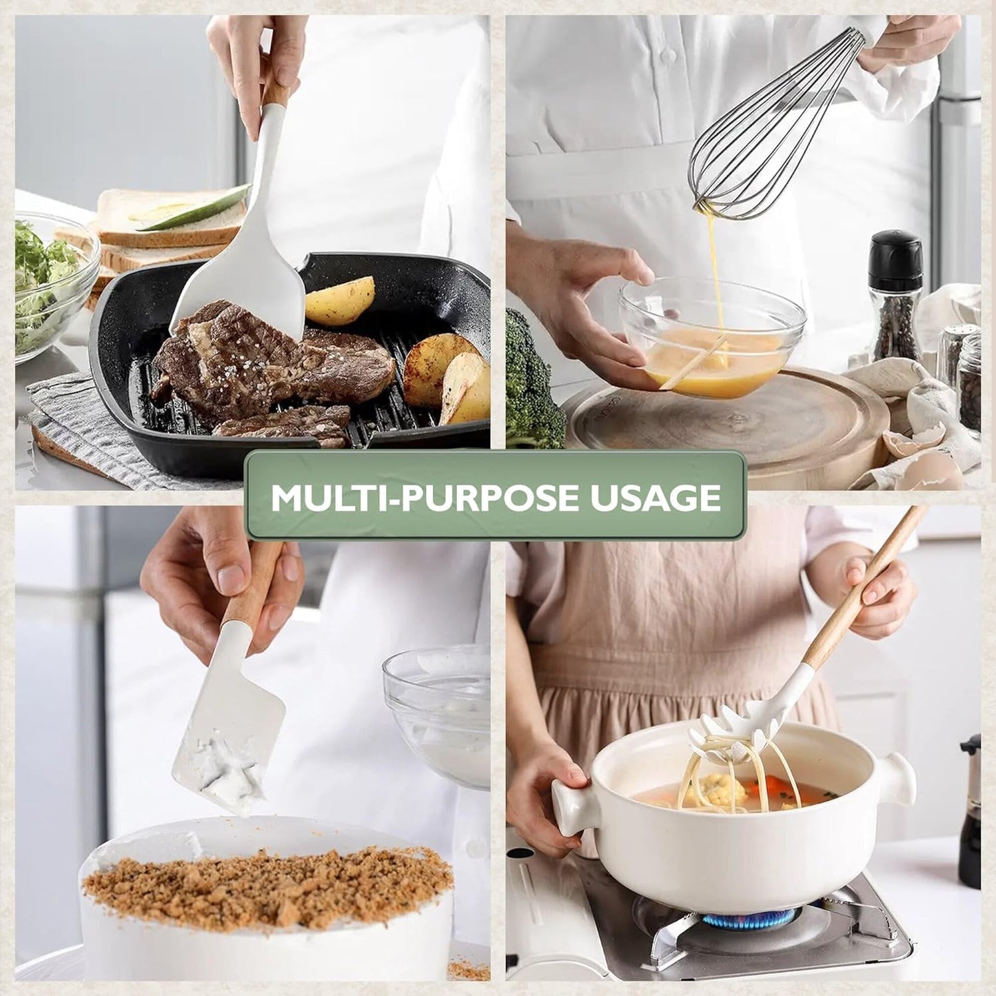 Silicone Cooking Utensils Set White–11Pcs Silicone Spatula Sets for Cooking | Kitchenware Set, Bpa-Free Kitchen Utensils Set, White Spatula Set | Non Toxic Cooking Utensils Set with Utensil Holder