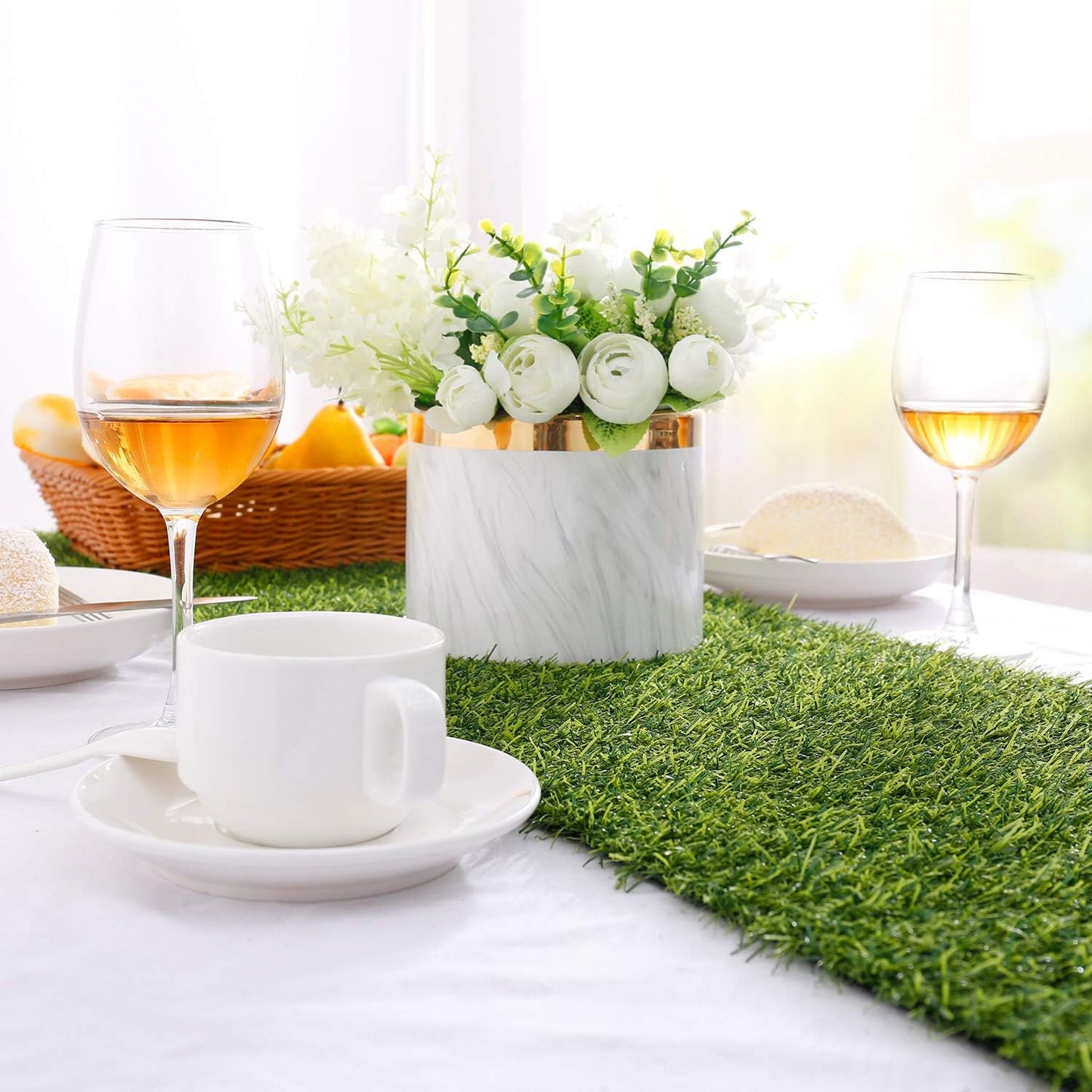 Artificial Grass Table Runners - Synthetic Grass Table Runner for Wedding Party, Birthday, Banquet, Baby Shower, Home Decorations (14 X 48 Inches)