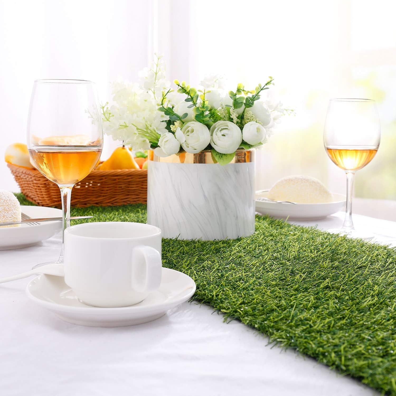 Artificial Grass Table Runners - Synthetic Grass Table Runner for Wedding Party, Birthday, Banquet, Baby Shower, Home Decorations (14 X 48 Inches)