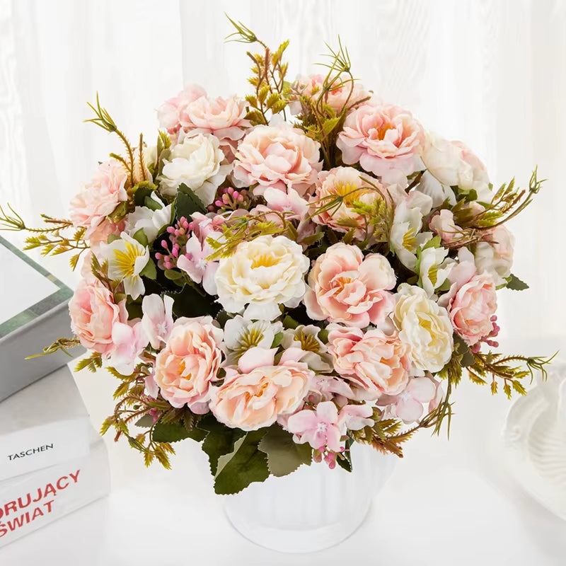 5 Forks 8 Heads Artificial Flowers Small Peony Bouquet Wedding Decorative Plants Wreaths Vases for Home Decoration Accessories