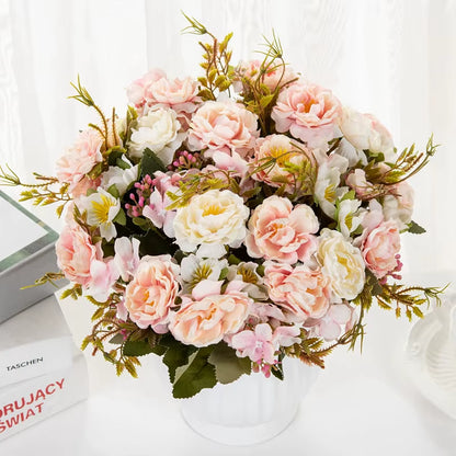 5 Forks 8 Heads Artificial Flowers Small Peony Bouquet Wedding Decorative Plants Wreaths Vases for Home Decoration Accessories