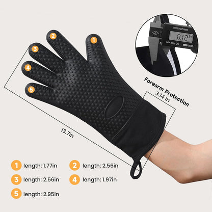‌ 8PCS Extreme Heat Resistant Silicone BBQ & Oven Gloves Set to 446°F with Mitts, Trivet Mats, Pinch Grips, Hooks for Grilling, Baking, Kitchen‌