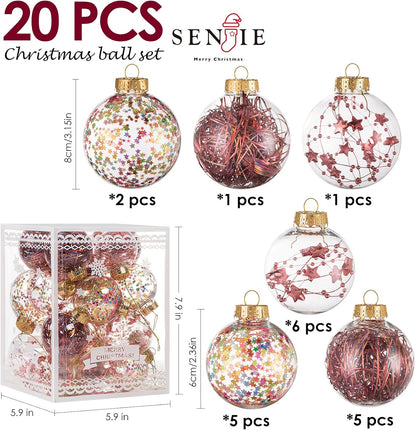 Christmas Ornaments Ball Set-Shatterproof Clear Plastic Decorative Baubles for Xmas Tree House Holiday Wedding Party Decoration,20Cs Rose Gold