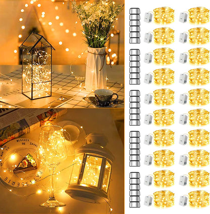 20 Pack 7.2Ft Fairy Lights Battery Operated String Lights, Mini LED Battery Powered Twinkle Leds, Waterproof Copper Wire Firefly Lights for Mason Jars, Warm White