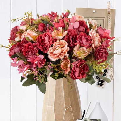 5 Forks 8 Heads Artificial Flowers Small Peony Bouquet Wedding Decorative Plants Wreaths Vases for Home Decoration Accessories