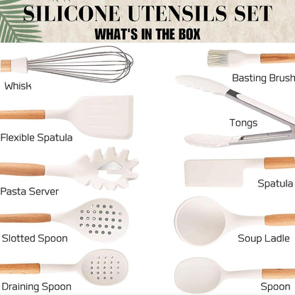 Silicone Cooking Utensils Set White–11Pcs Silicone Spatula Sets for Cooking | Kitchenware Set, Bpa-Free Kitchen Utensils Set, White Spatula Set | Non Toxic Cooking Utensils Set with Utensil Holder