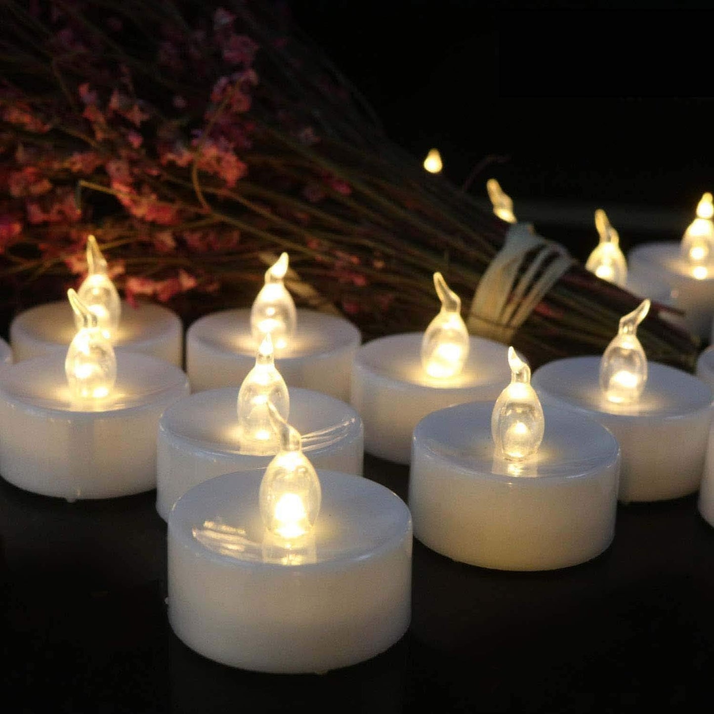 Battery Operated LED Tea Lights:50 Pack Flameless Votive Candles Lamp Realistic and Bright Flickering Long Lasting 200Hours for Wedding Holiday Party Home Decoration (Warm White)