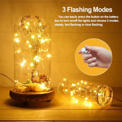 20 Pack 7.2Ft Fairy Lights Battery Operated String Lights, Mini LED Battery Powered Twinkle Leds, Waterproof Copper Wire Firefly Lights for Mason Jars, Warm White