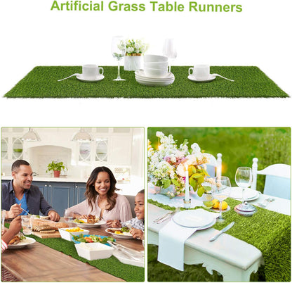 Artificial Grass Table Runners - Synthetic Grass Table Runner for Wedding Party, Birthday, Banquet, Baby Shower, Home Decorations (14 X 48 Inches)