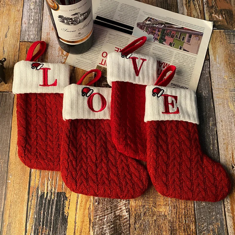 Christmas Alphabet Knitting Socks Christmas Tree Ornaments Christmas Decorations for Home 2025 Noel New Year 2026 Xmas Gift